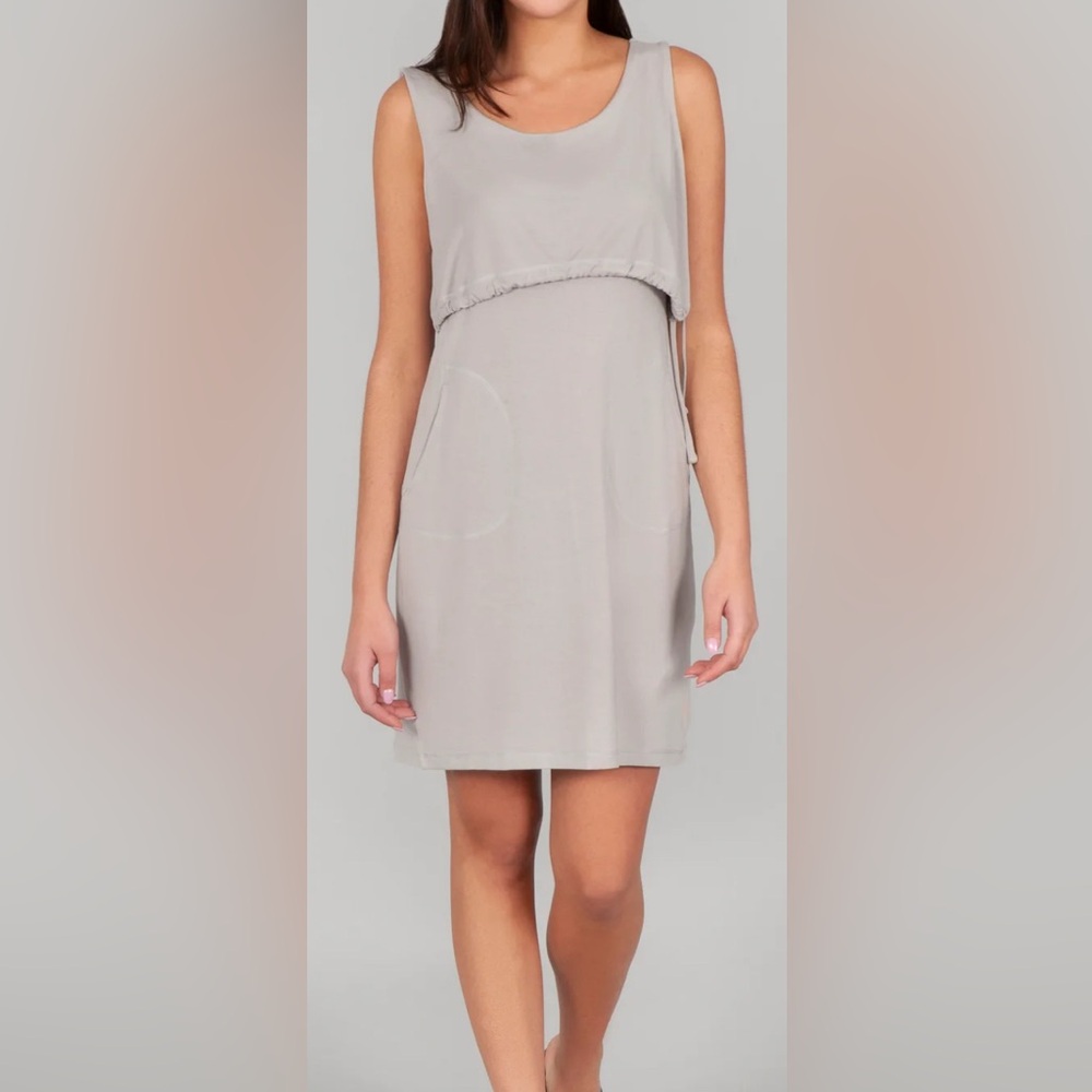 Indygena Stok jersey dress modal taupe Gray layers drawstring conscious street S